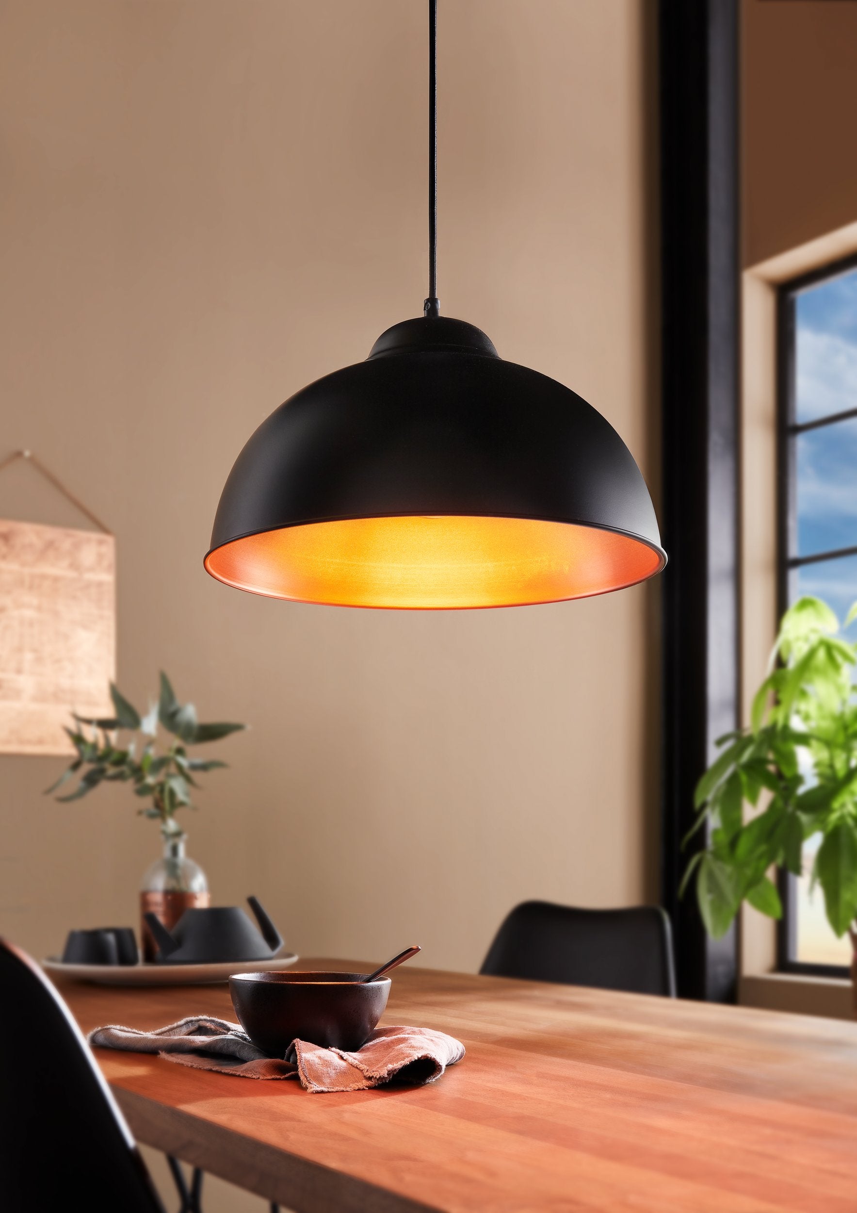 TRURO 2 LAMP COLG NEGRO COBRE DM370 1X60W E27