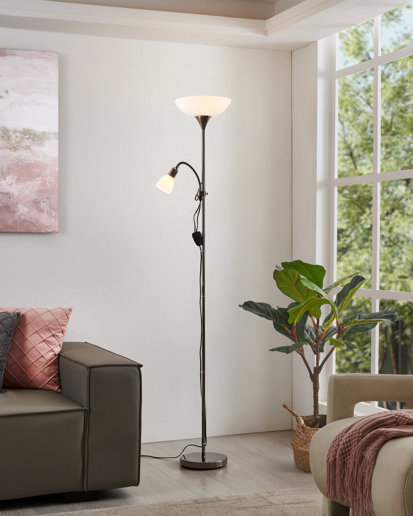 UP 2 LAMP PIE GRIS H1765 1X30W E27 1X25W E14