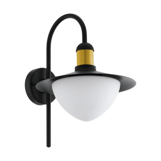 SIRMIONE APLIQUE EXT NEGRO DORADO BLANCO H376 1X60W E27 IP44