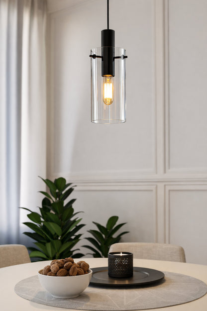 MONTEFINO COLGANTE NEGRO VIDRIO TRANSP DM110 1X60W E27