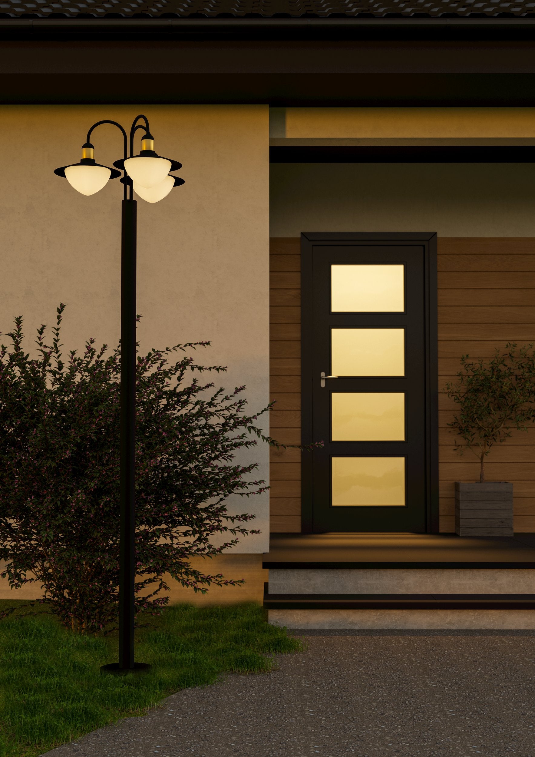SIRMIONE FAROL POSTE EXT ZINC NEGRO DORADO H2200 3X60W E27