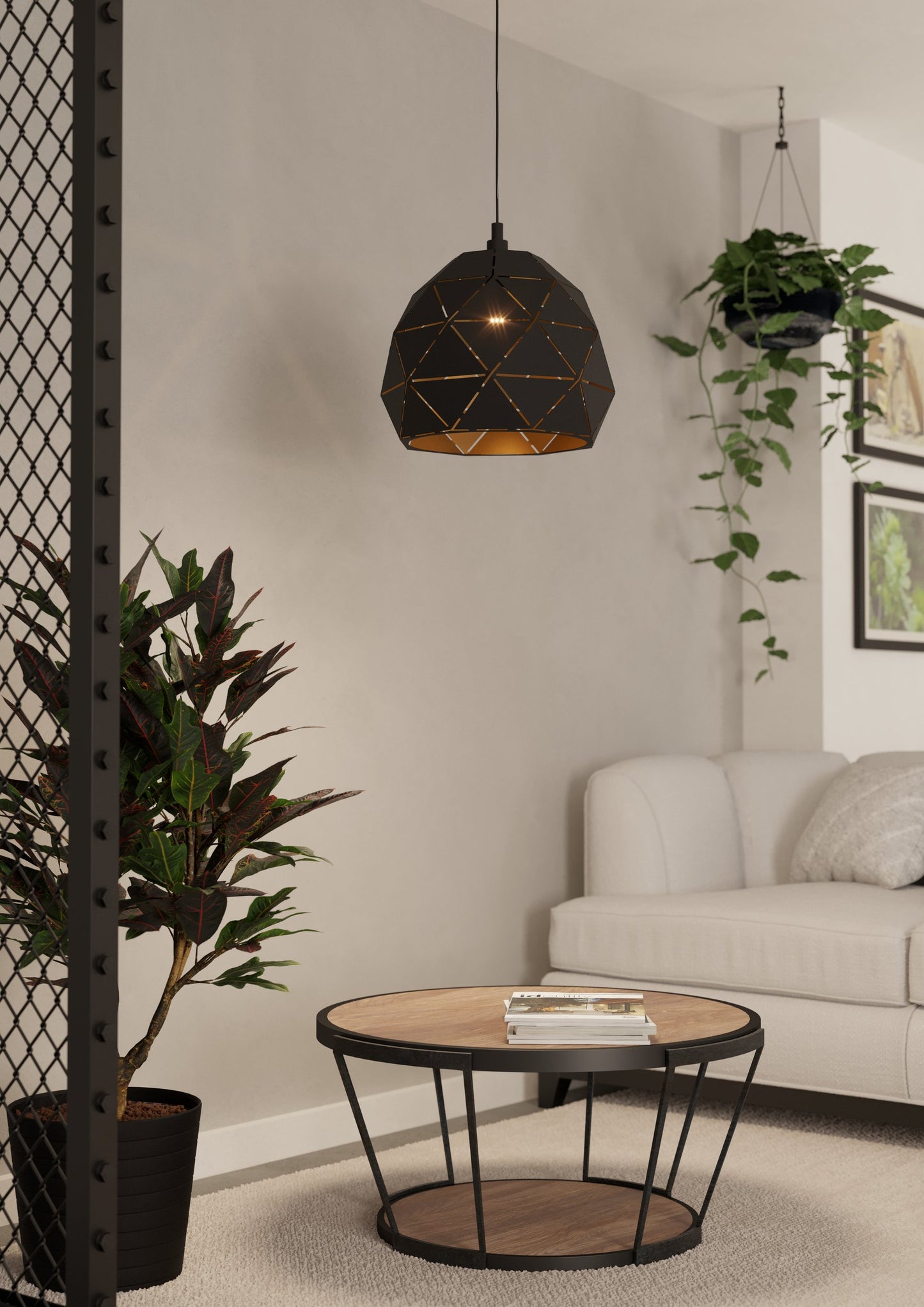 ROCCAFORTE LAMP COLG NEGRO DORADO DM400 1X60W E27