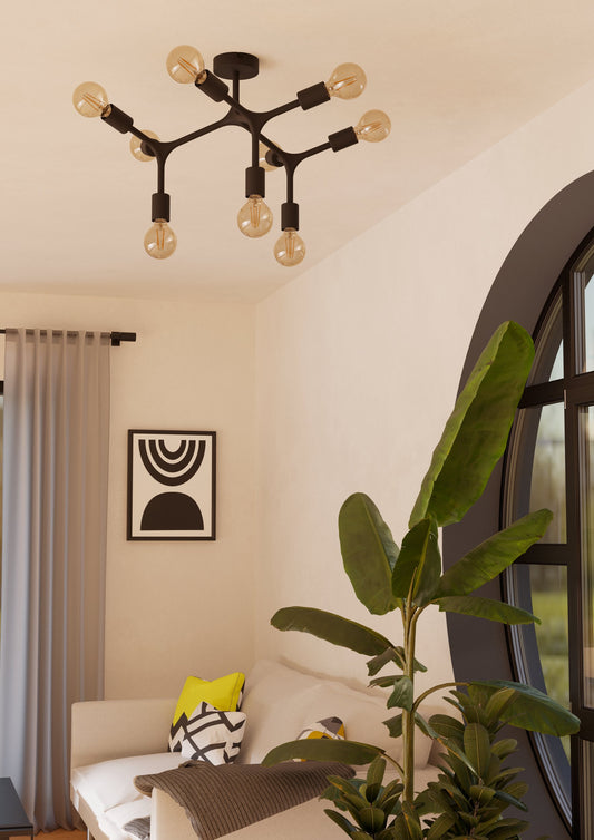 BOCADELLA 1 LAMP TECHO ACERO NEGRO H365 DM640 E27 9X60W