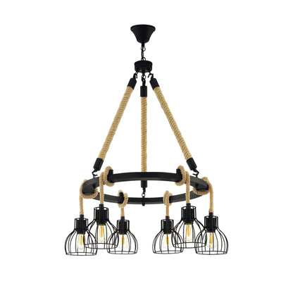 RAMPSIDE LAMP COLG ACERO MADERA NEGRO H1090 DM760 E27 6X28W