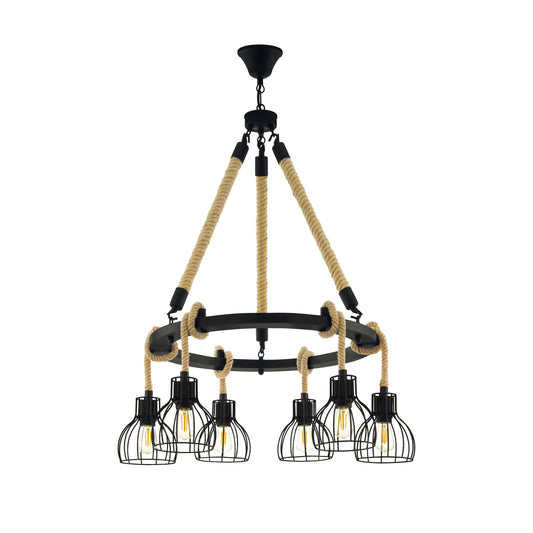 RAMPSIDE LAMP COLG ACERO MADERA NEGRO H1090 DM760 E27 6X28W