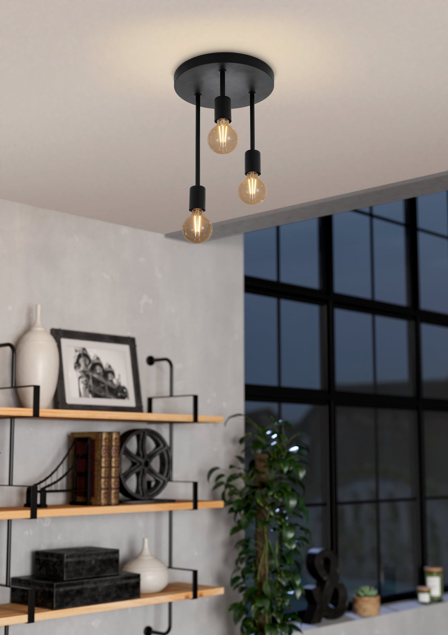 WILMCOTE TECHO ACERO NEGRO H380 DM280 E27 3X60W IP20