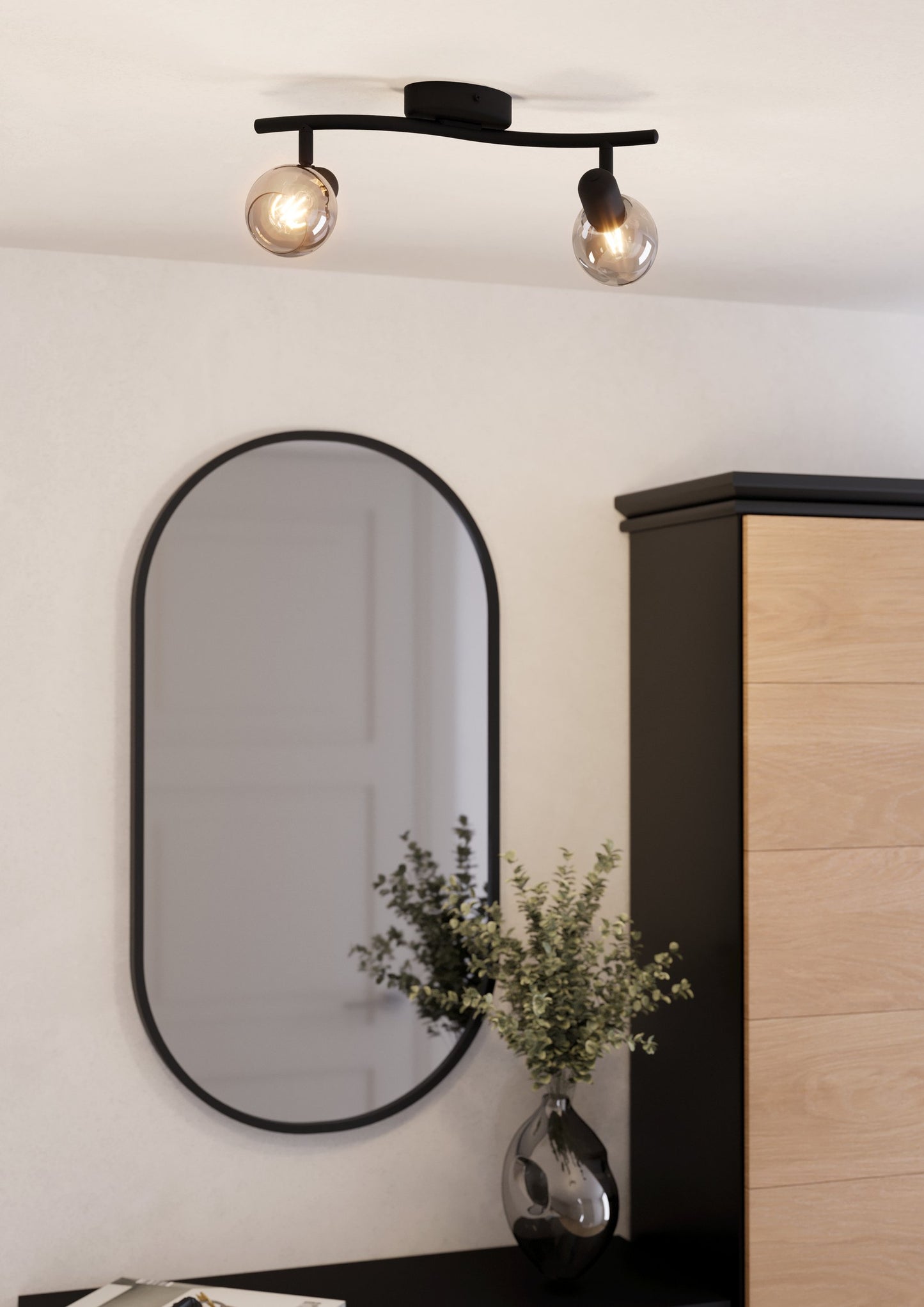 POLLICA  FOCO ACERO NEGRO TRANS L365 E14 2X28W