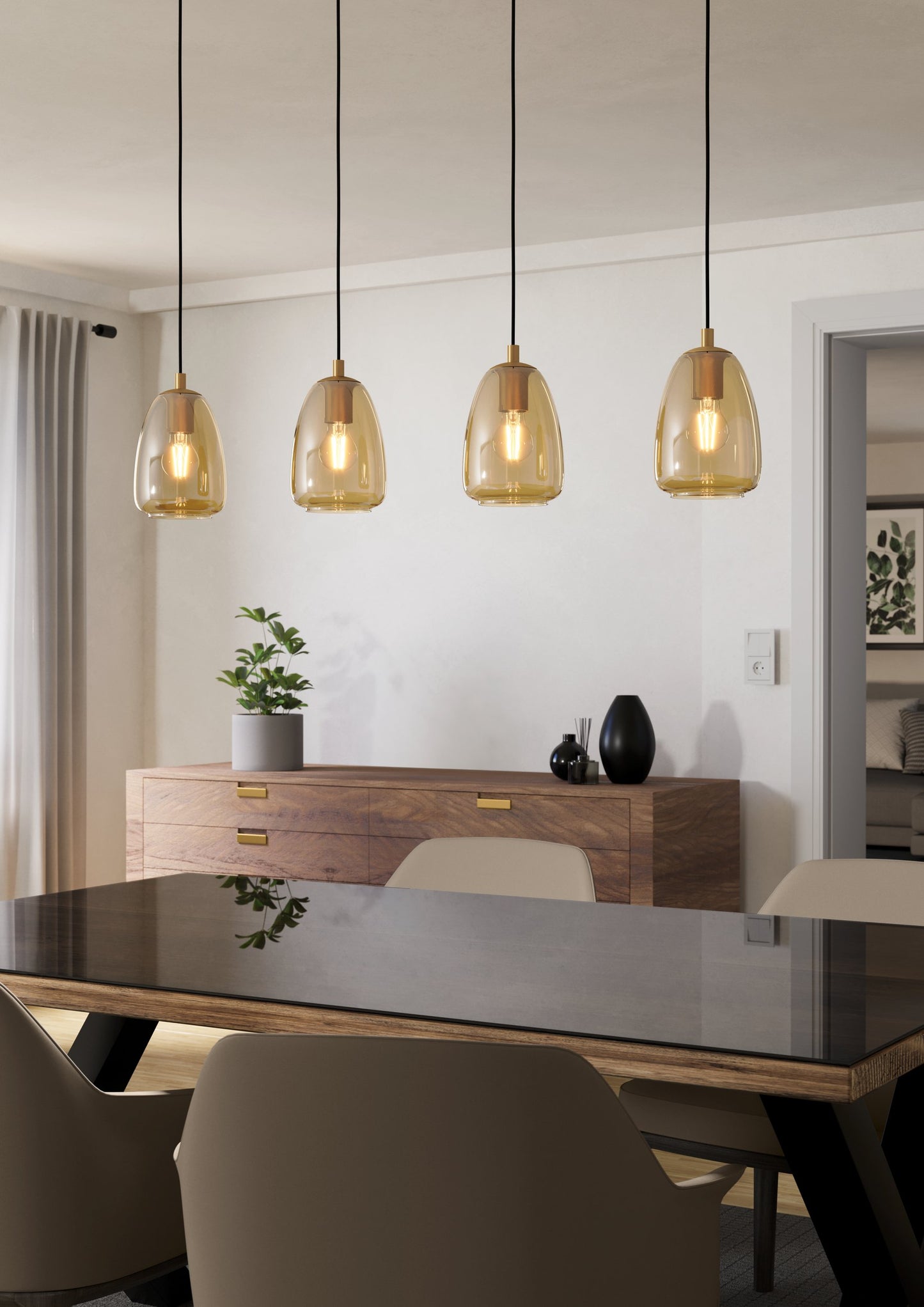 ALOBRASE LAMP COLGANTE VIDRIO AMBAR L1080 4X40W E27