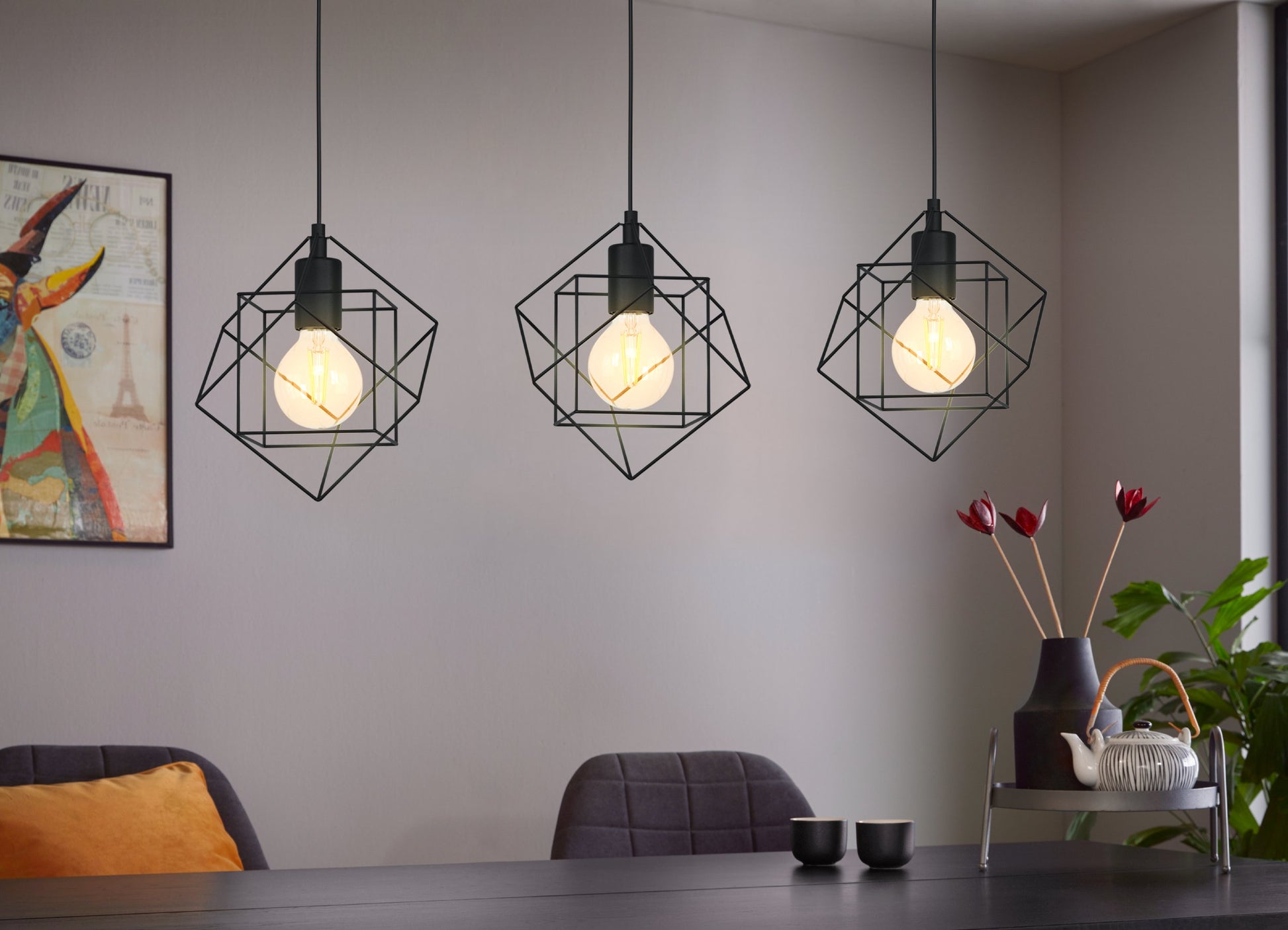 STRAITON LAMP COLG FIERRO NEGRO L905 3X60W E27
