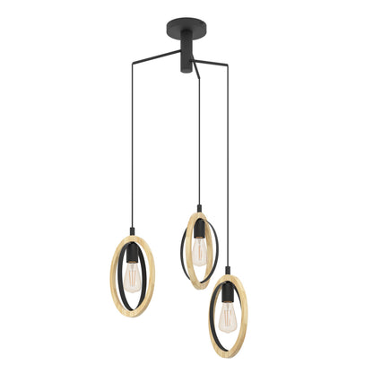 N COLG ACERO MADERA NEGRO CAFÉ H1300 DM615 E27 3X40W