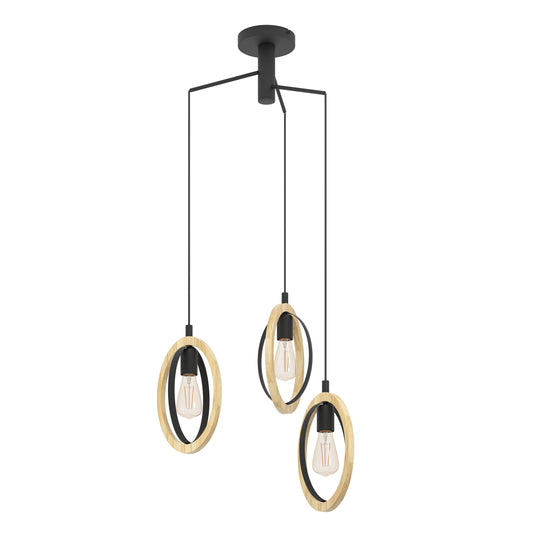 N COLG ACERO MADERA NEGRO CAFÉ H1300 DM615 E27 3X40W
