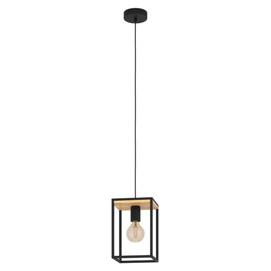 LIBERTAD LAMP COLG ACERO MADERA NEGRO CAFÉ H1100 E27 1X40W