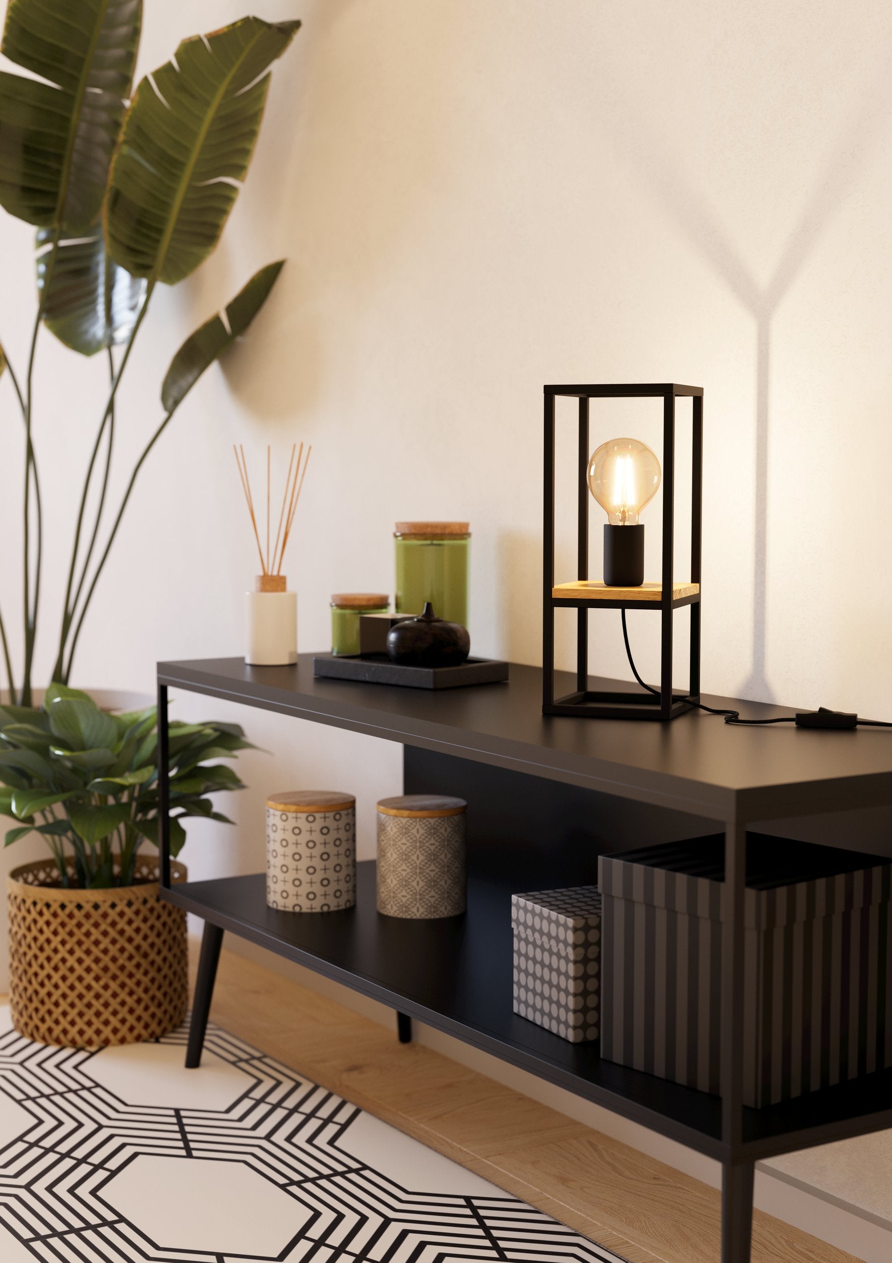 LIBERTAD LAMP SOBREMESA ACERO MADERA CAFE H350 E27 1X40W
