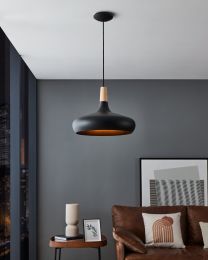 Lámpara Colgante E27 Sabinar Acero, Madera, Negro, Café