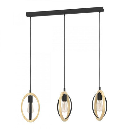 BASILDON LAMP COLG ACERO NEGRO MADERA NAT L780 3X40W E27