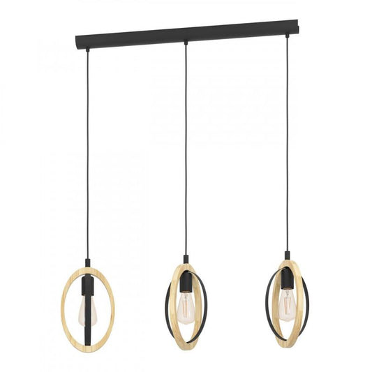 BASILDON LAMP COLG ACERO NEGRO MADERA NAT L780 3X40W E27