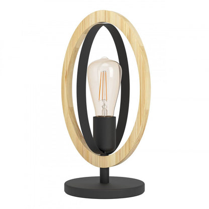 BASILDON SOBREMESA ACERO MADERA NEGRO L190 H345 E27 1X40W