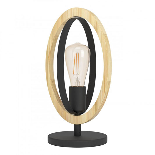 BASILDON SOBREMESA ACERO MADERA NEGRO L190 H345 E27 1X40W