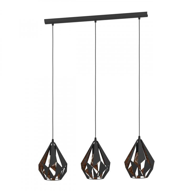 CARLTON 1 COLGANTE ACERO NEGRO COBRE H1100 3X60W E27