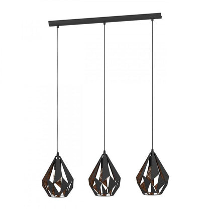 CARLTON 1 COLGANTE ACERO NEGRO COBRE H1100 3X60W E27