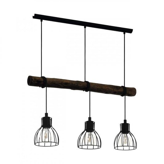 HORNINGTOPS COLG MADERA OSCURA ACERO NEGRO L760 3X40W E27