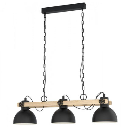 LUBENHAM LAMP COLG ACERO MADERA NEGRO L900 H1100 E27 3X28W