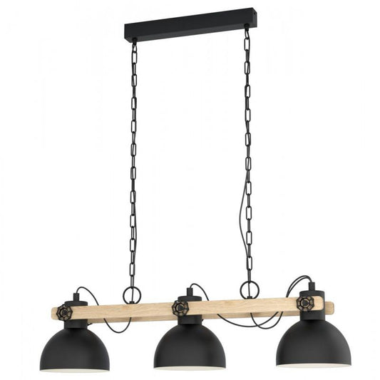 LUBENHAM LAMP COLG ACERO MADERA NEGRO L900 H1100 E27 3X28W