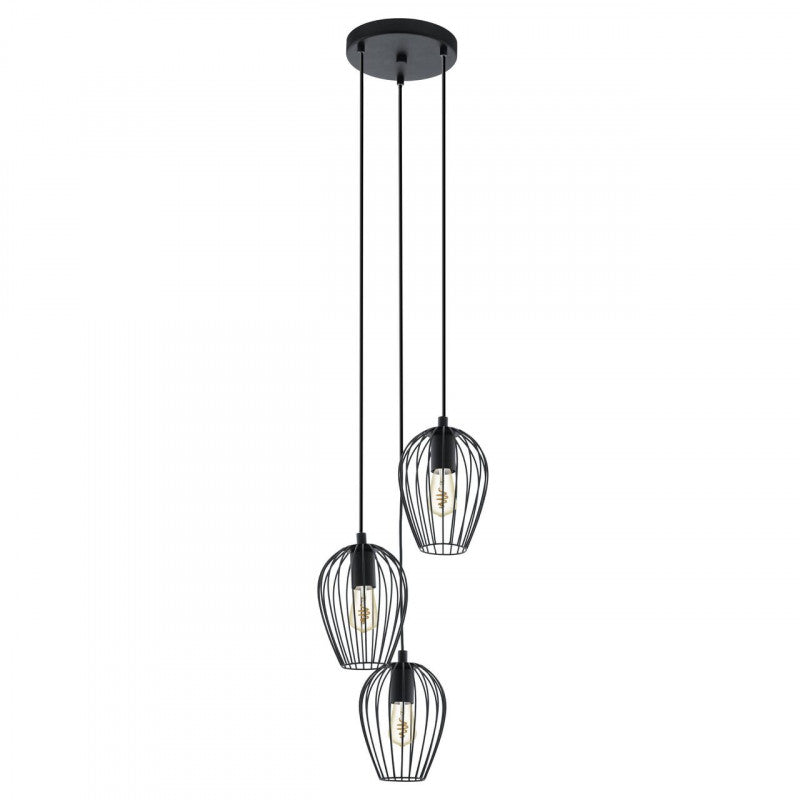 NEWTOWN LAMP COLGANTE VINTAGE ACERO NEGRO A1100 3X60W E27