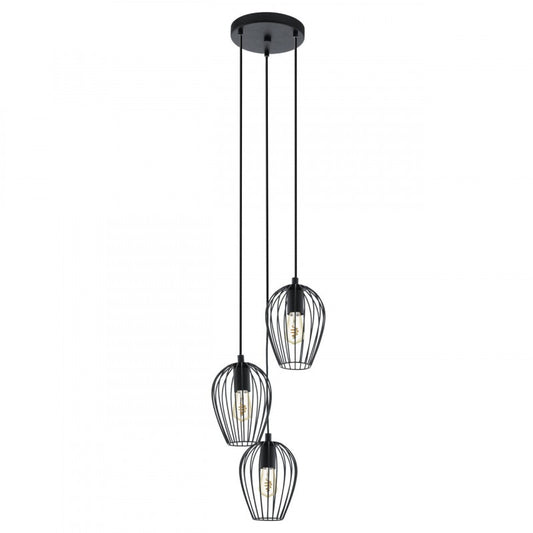 NEWTOWN LAMP COLGANTE VINTAGE ACERO NEGRO A1100 3X60W E27