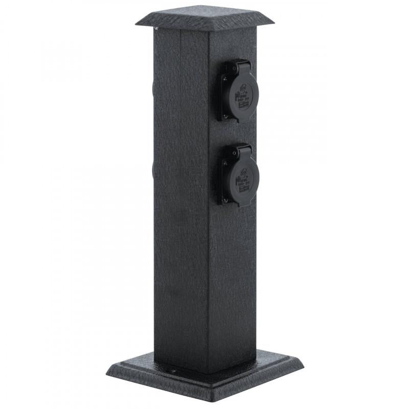 PILAR ACERO NEGRO ENCHUFE EXTERIOR H400 IP44