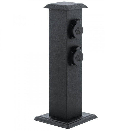 PILAR ACERO NEGRO ENCHUFE EXTERIOR H400 IP44