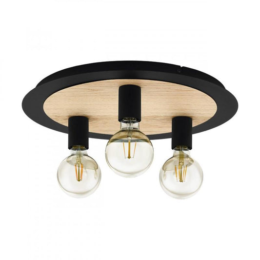 PASSANO 2 LAMP TECHO ACERO MADERA CAFE DM450 H95 3X60W E27
