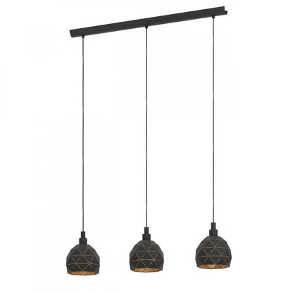 ROCCAFORTE LAMP COLG ACERO NEGRO DORAD L750 H1100 E14 3X40W