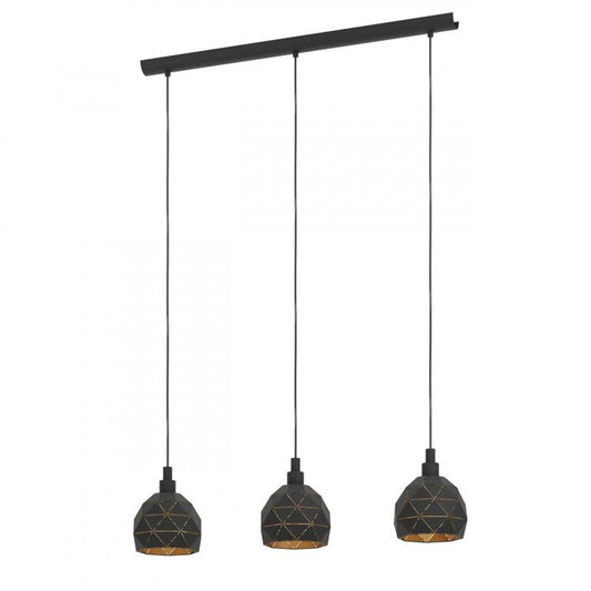 ROCCAFORTE LAMP COLG ACERO NEGRO DORAD L750 H1100 E14 3X40W