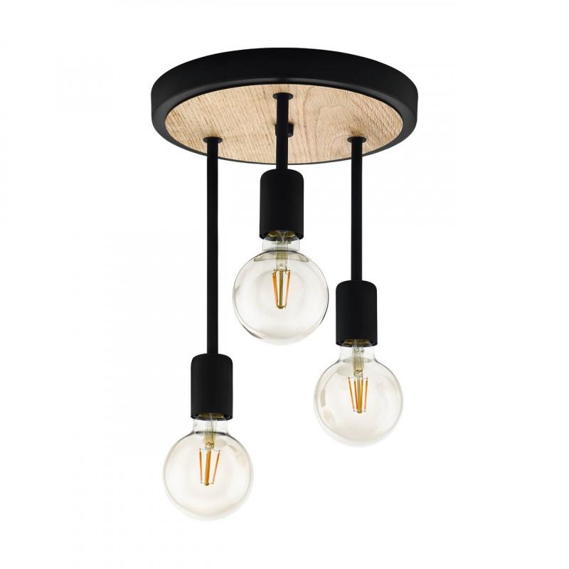 WILMCOTE LAMP TECHO ACERO MADERA NEGRO DM280 3X60W E27